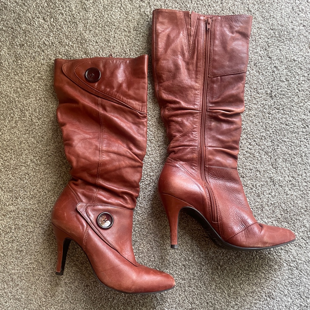 Diba Leather Heeled Boots - Size 8 1/2